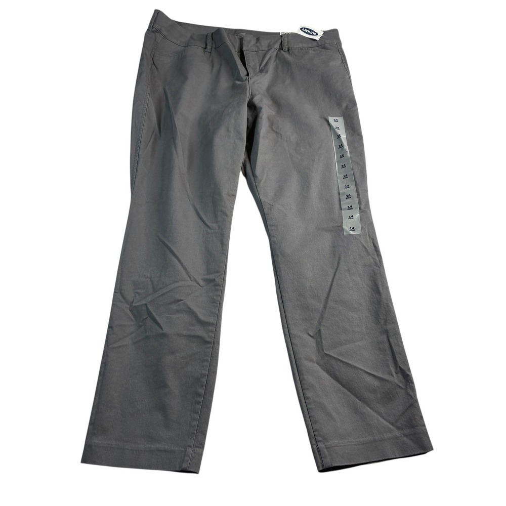 Old Navy Pixie Mid Rise Gray Twill Pants Women Size 14 New With Tags - Picture 2 of 16